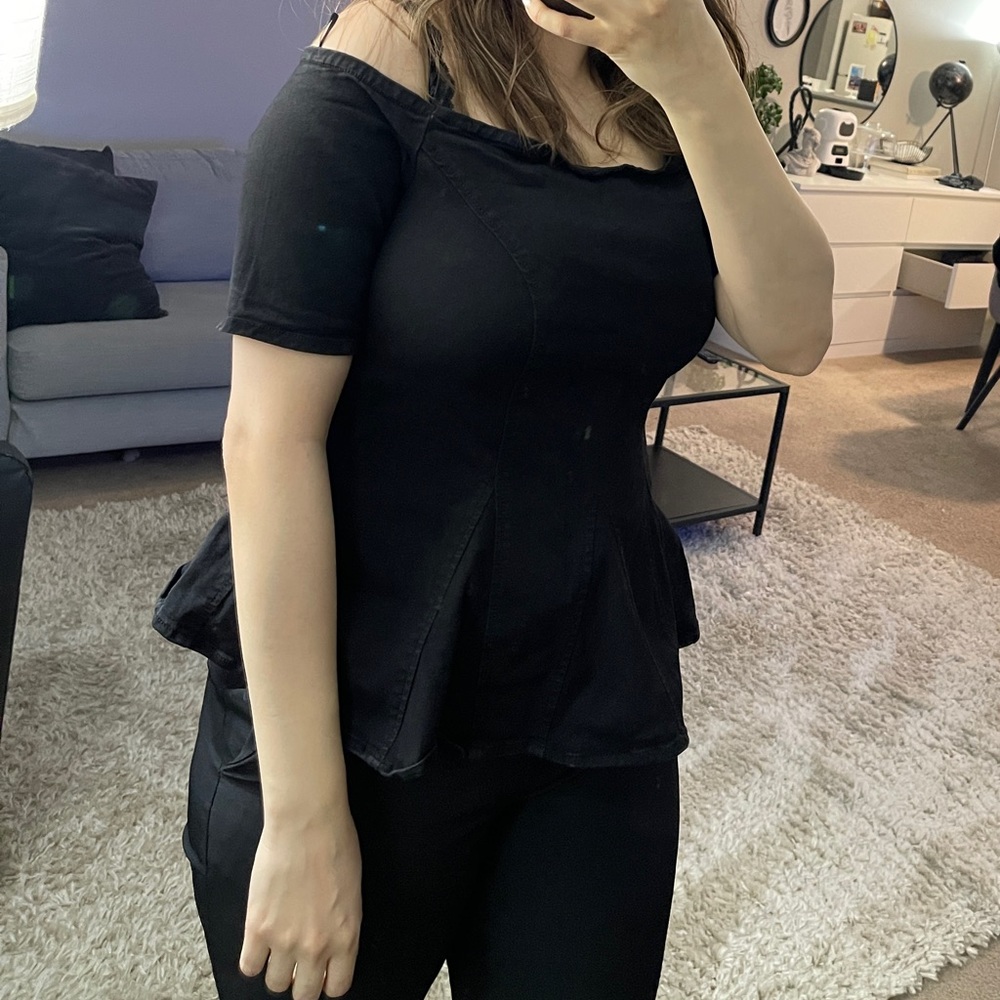 Thalia Sodi Denim Black Off Shoulder Top Size S